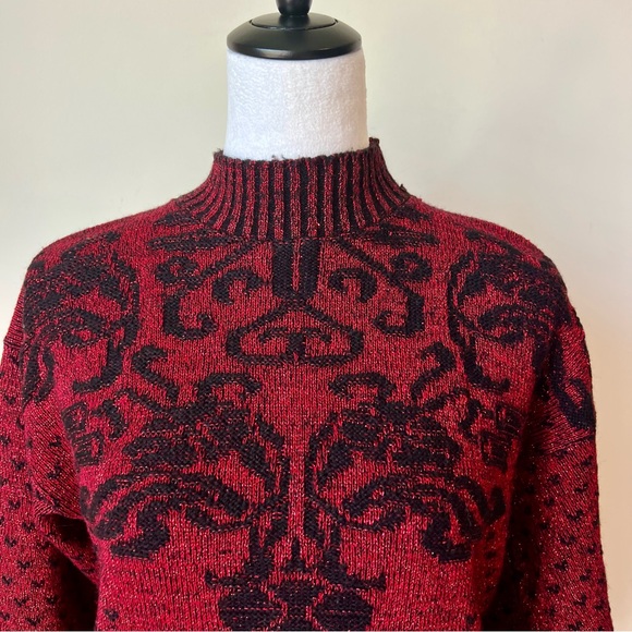 Vintage ADELE KNITWEAR Mock Neck Paisley and Heart Sweater—SZ. Large - Picture 7 of 14